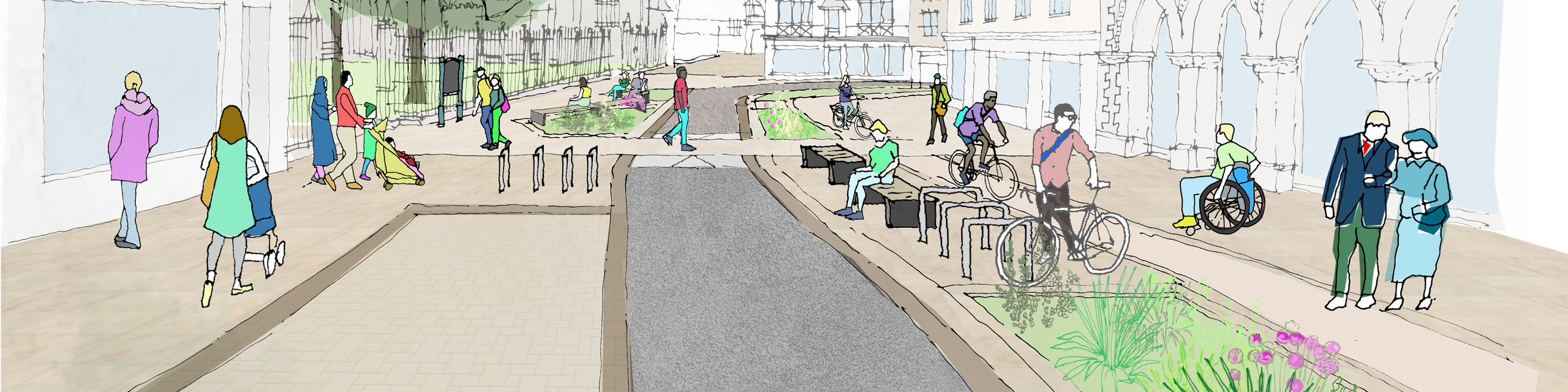 Artist's impression of streetscene in Broad Street Hereford after improvements