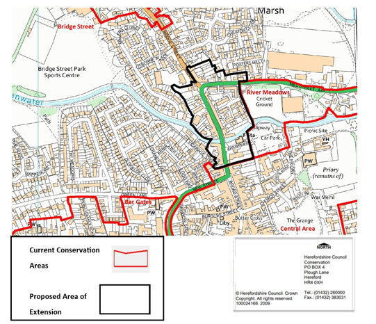 Map of Leominster showing conservation areas
