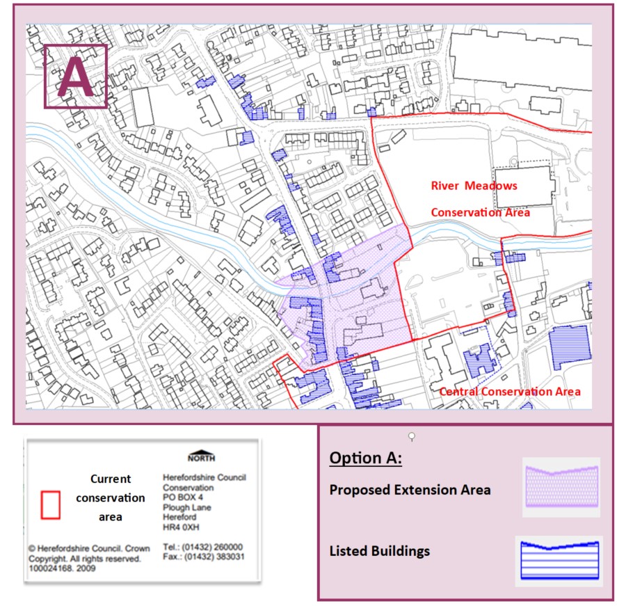 Map showing option A for extension to Leominster conservation area